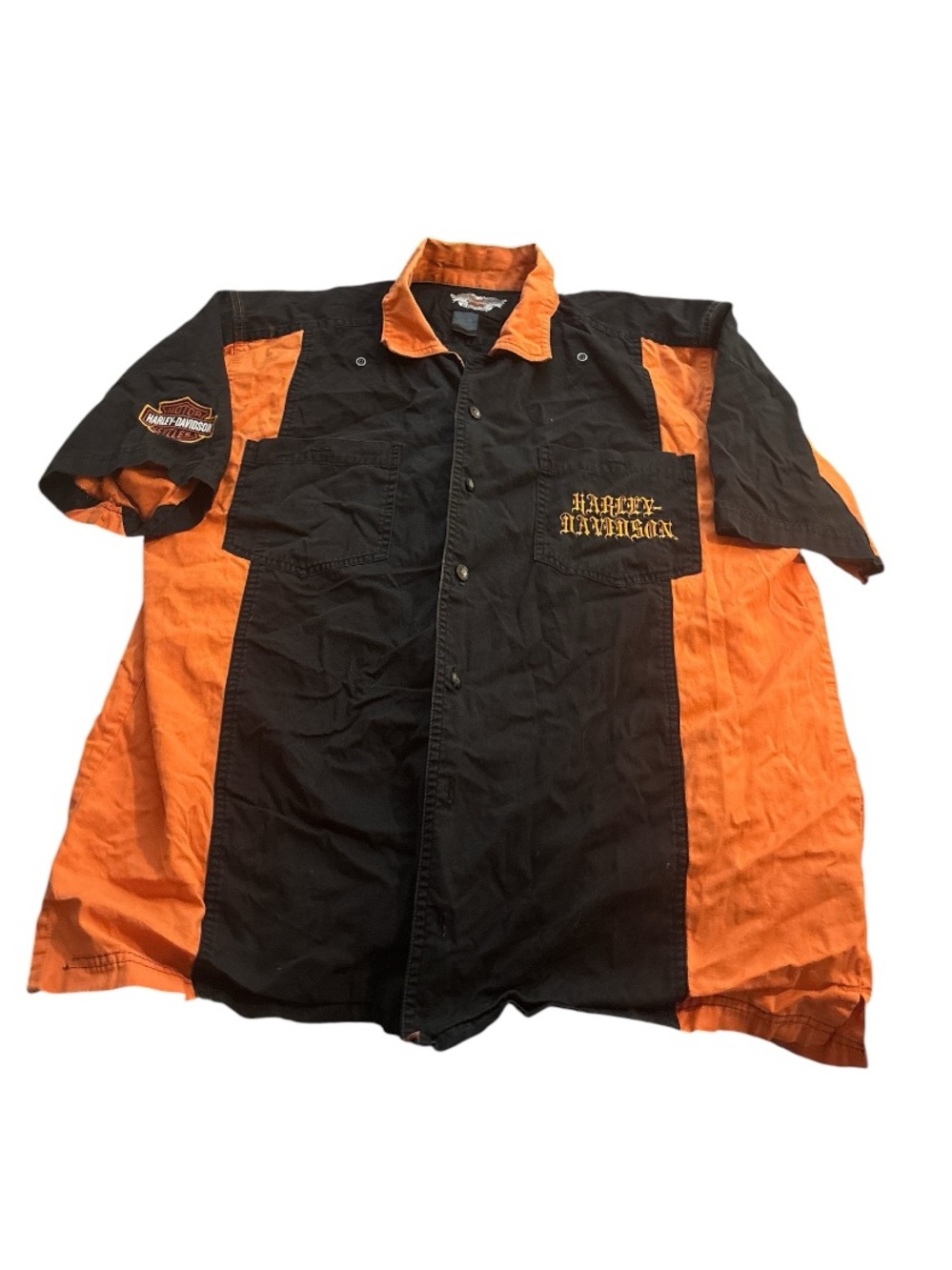 Vintage Harley-Davidson "Metal in Motion" Orange & Black Short Sleeve Shirt